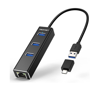 TECKNET USB C Ethernet Adapter 3 Port Aluminum Hub 5Gbps