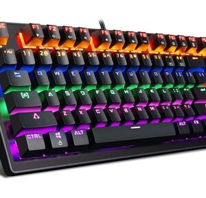 MageGee Mechanical Gaming Keyboard 87 Keys with RGB LED Backlit - Wired USB Computer Keyboard with Blue Switches, 100% Anti-Ghosting, Metal Construction, Water Resistant for Windows PC Laptop