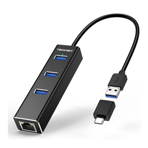 TECKNET USB C Ethernet Adapter 3 Port Aluminum Hub 5Gbps